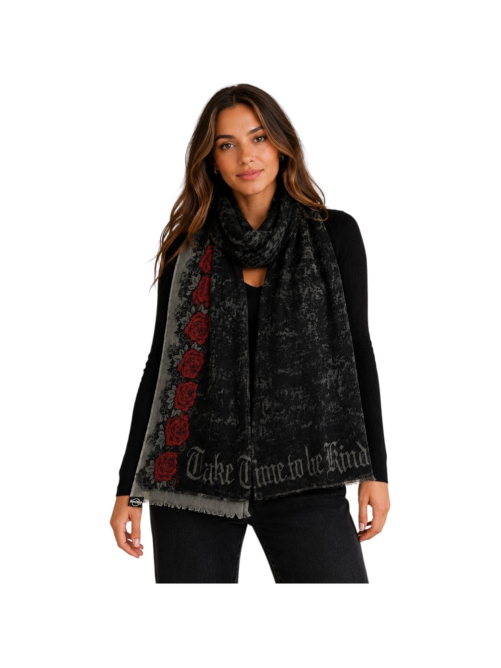 Hard Rock Take Time to Be Kind Rose Gothic Scarf Wrap Black Red